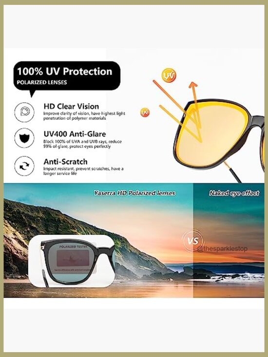 TAC Polarized Square Sunglasses TR90 Frame UV400 Protection Lightweight
